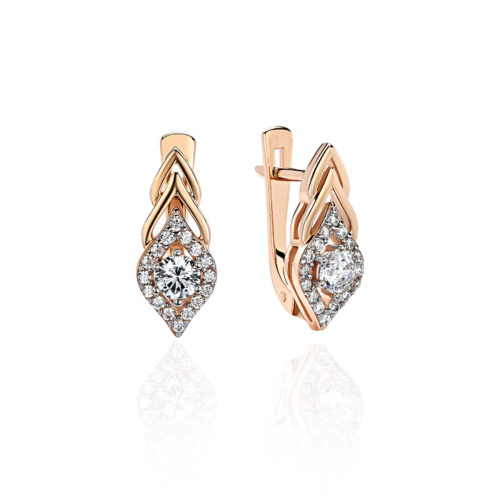 Серьги из красного золота 585 пробы с фианитами 01С1111555