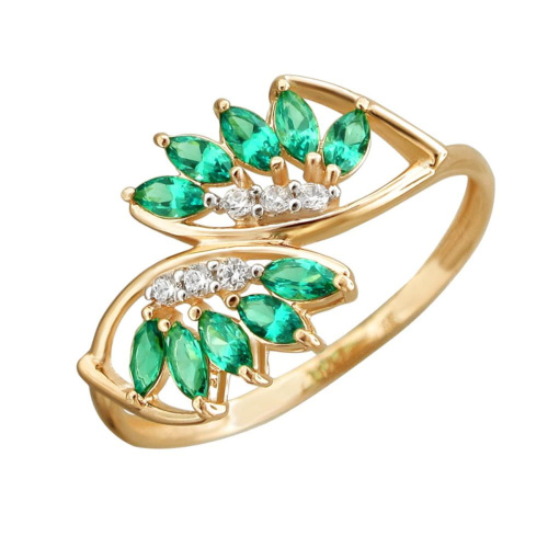 Кольцо из красного золота 585 пробы с синт. шпинелью и фианитами 01К2113197Р-2