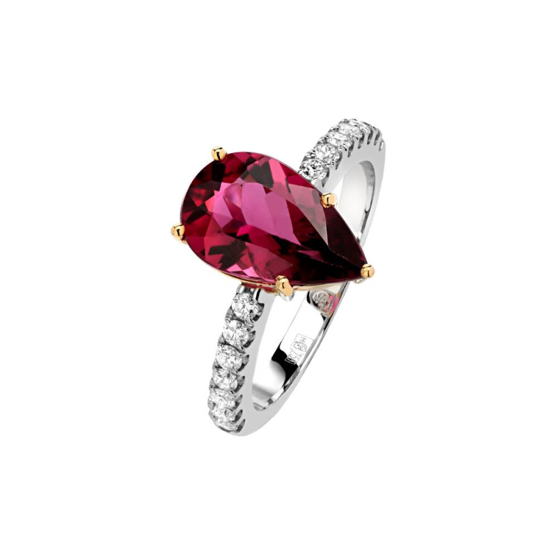 Кольцо из комбинированного золота 750 пробы с рубеллитом и бриллиантами 01К6813565-1