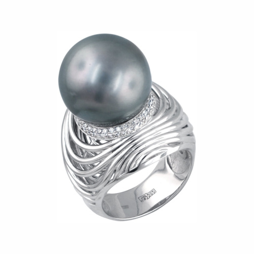 Кольцо из белого золота 585 пробы с жемчугом и бриллиантами 01К627270-1