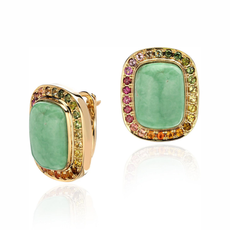 Серьги из желтого золота 750 пробы с варисцитами и турмалинами 01С3415091-1