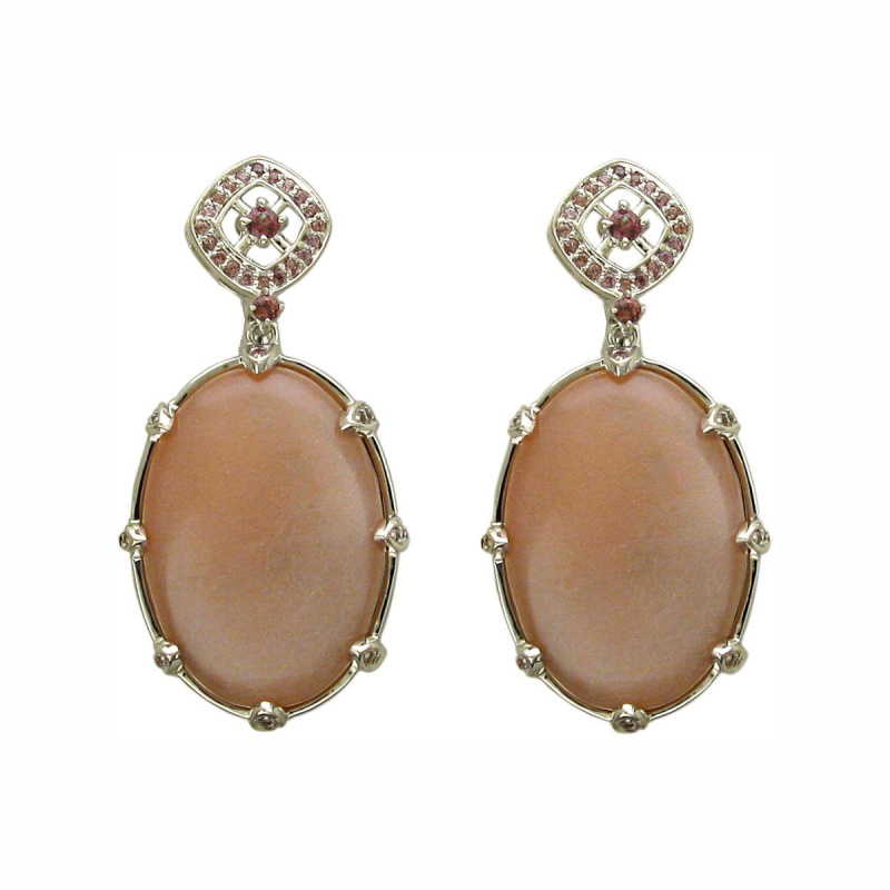Серьги из желтого золота 585 пробы с родолитами и лунным камнем 01С3213011-2