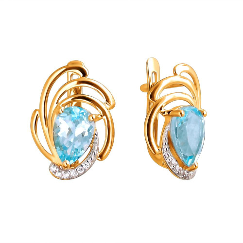 Серьги из красного золота 585 пробы с фианитами и топазами 01С3112204-1