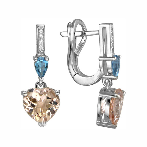 Серьги из белого золота 585 пробы с аквамаринами, морганитами и бриллиантами 01С6214072-1