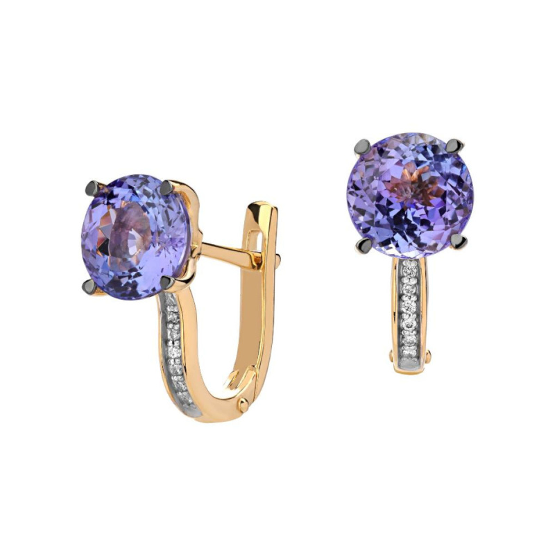 Серьги из желтого золота 750 пробы с танзанитами и бриллиантами 01С6412106-2 Серьги из желтого золота 750 пробы с танзанитами и бриллиантами 01С6412106-2