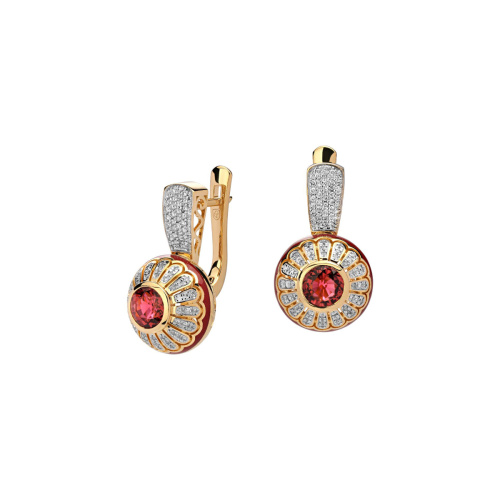 Серьги из желтого золота 750 пробы с турмалинами, эмалью и бриллиантами 01С646673Э-7