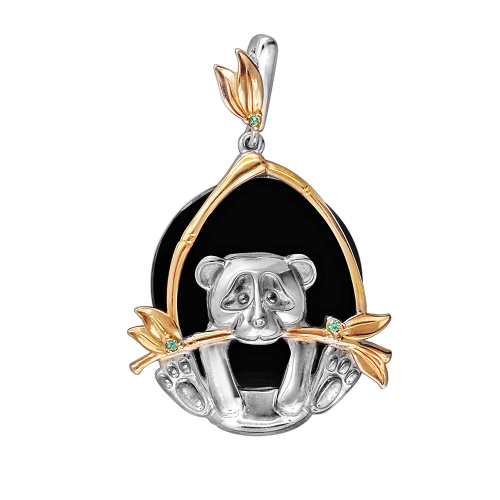 Подвеска из золоченого серебра 925 пробы с агатом и изумрудом 01П452445АЧ