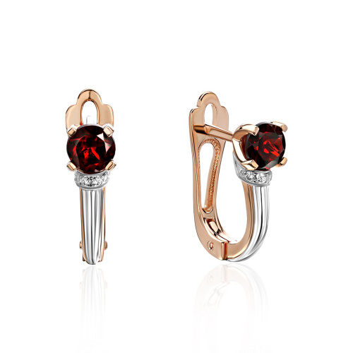 Серьги из красного золота 585 пробы с гранатами и фианитами 01С3115276Р-2