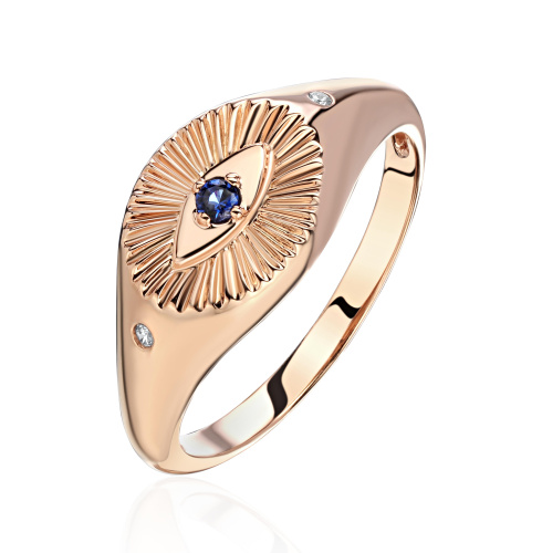 Кольцо из красного золота 585 пробы с наносапфиром и фианитами 01К2115255-1