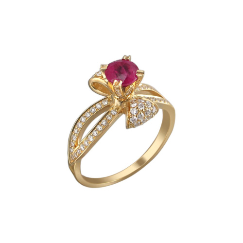 Кольцо из желтого золота 750 пробы с рубином и бриллиантами 01К646954-3