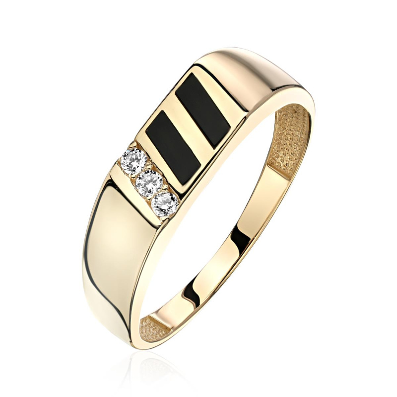 Перстень из желтого золота 585 пробы с агатом и фианитами 01Т4314121-1