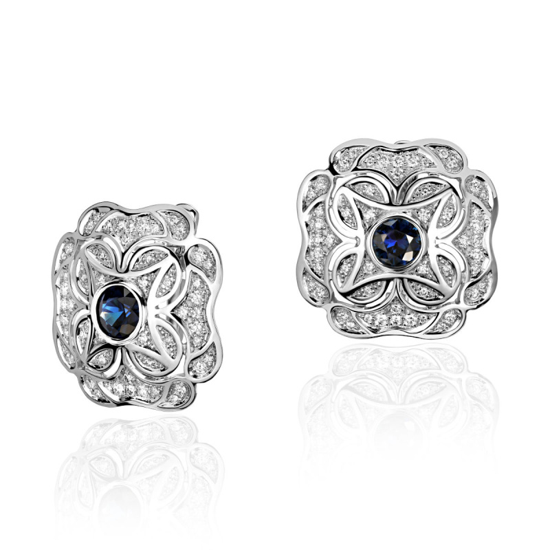 Серьги из белого золота 585 пробы с бриллиантами и сапфирами 01С6212105-3