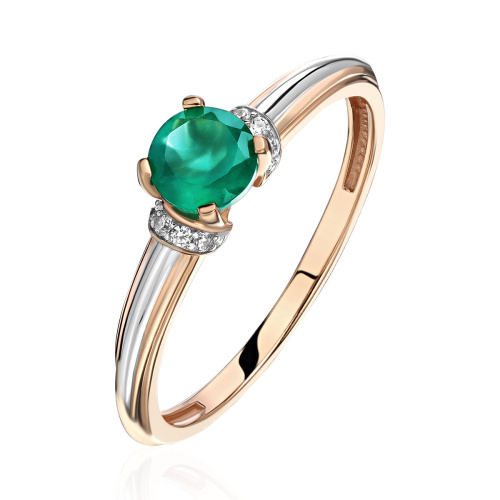 Кольцо из красного золота 585 пробы с агатом и фианитами 01К4115276Р-1