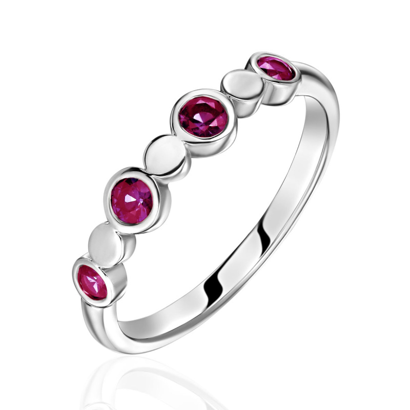 Кольцо из белого золота 585 пробы с рубинами 01К5215452-3
