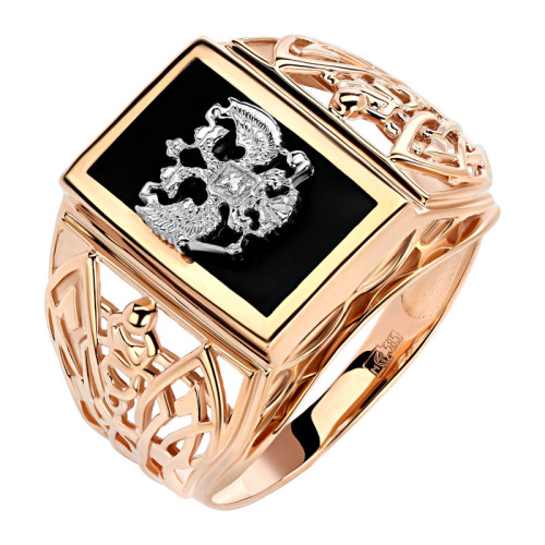 Перстень из двух цветов золота 585 пробы с агатом 01Т4611718-1
