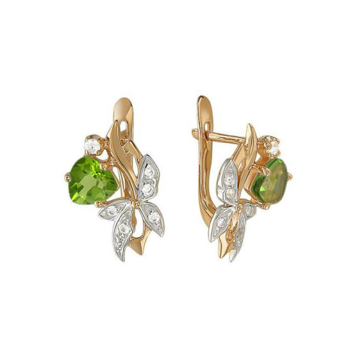 Серьги из красного золота 585 пробы с фианитами и аметистами 01С312383-3