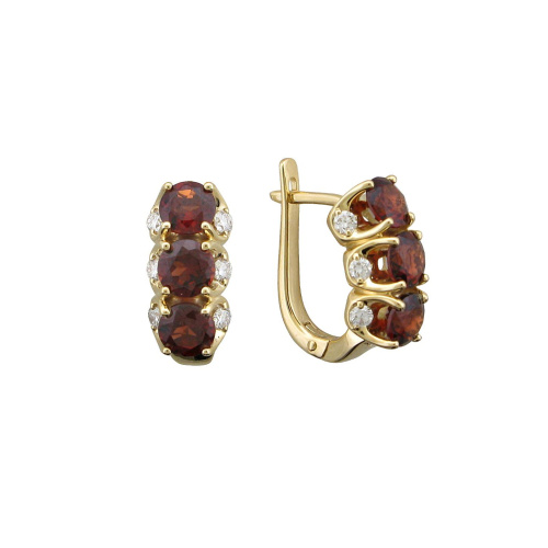 Серьги из желтого золота 750 пробы с гранатами и бриллиантами 01С6471105-5