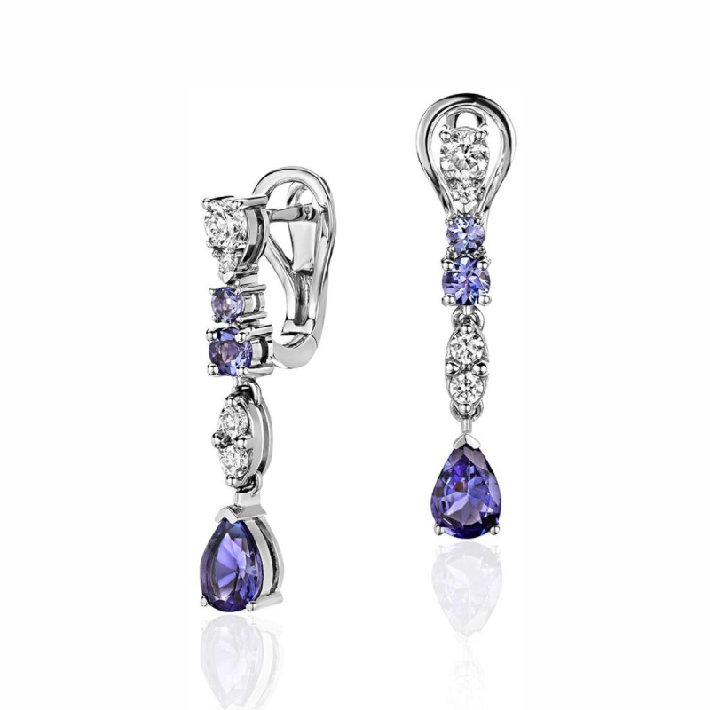 Серьги из белого золота 750 пробы с танзанитами и бриллиантами 01С6715080-1
