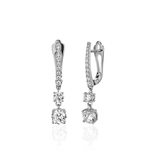 Серьги из белого золота 585 пробы с фианитами 01С1215011
