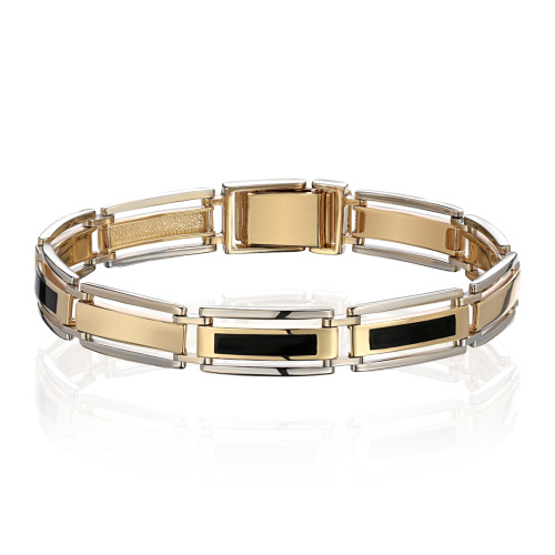 Браслет из комбинированного золота 585 пробы с агатом 01Б460699Ж-1