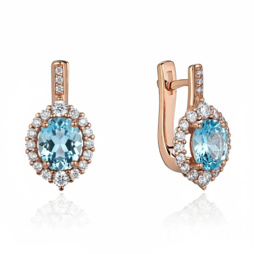 Серьги из красного золота 585 пробы с топазами и фианитами 01С3116531-1