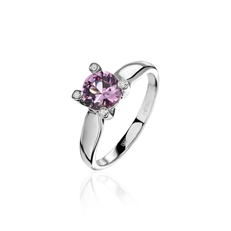 Кольцо из белого золота 585 пробы с сапфиром и бриллиантами 01К628810-8