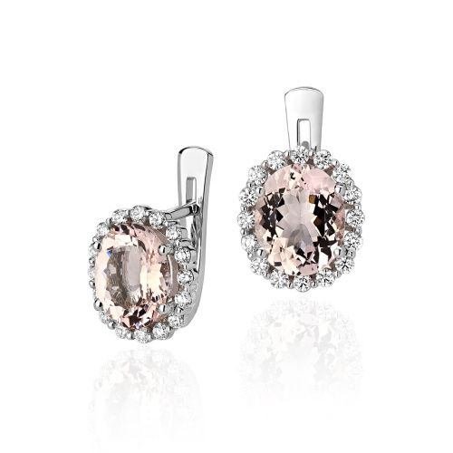 Серьги из белого золота 585 пробы с морганитами и бриллиантами 01С627271-2