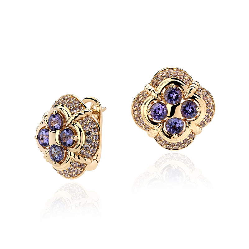 Серьги из желтого золота 585 пробы с танзанитами 01С3313307-1