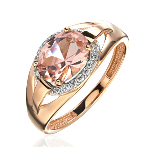 Кольцо из красного золота 585 пробы с наноситал морганитом и фианитами 01К2116571Р-1