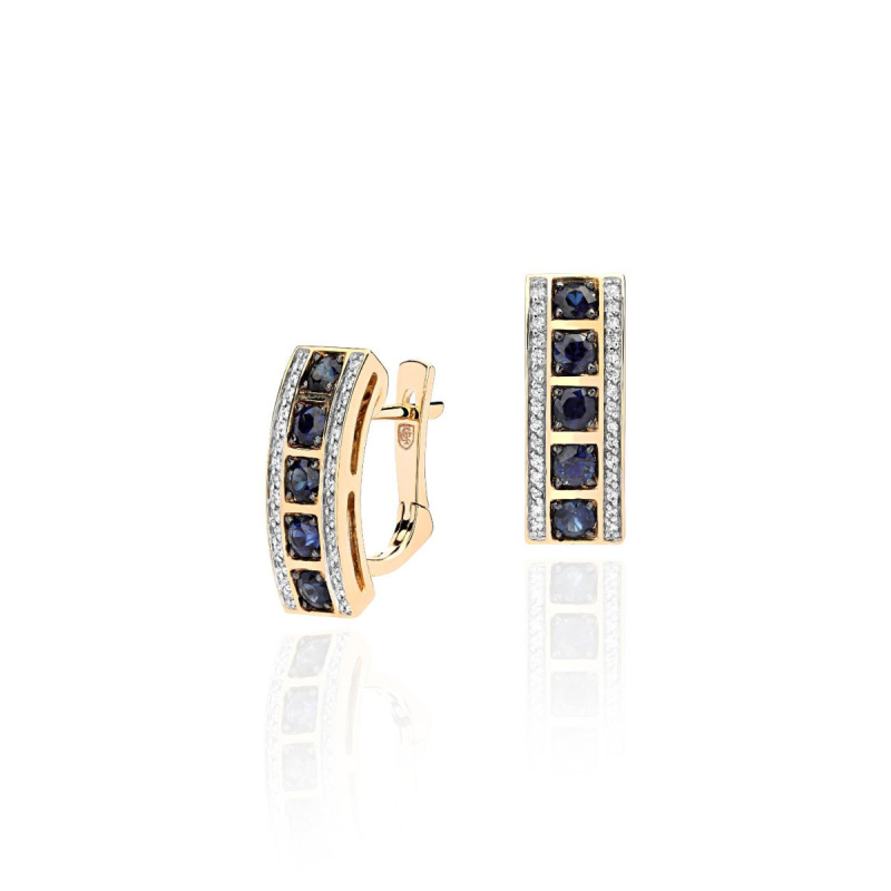Серьги из желтого золота 585 пробы с бриллиантами и сапфирами 01С6313440-1