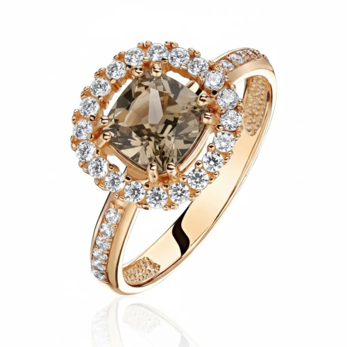 Кольцо из красного золота 585 пробы с раух-топазом и фианитами 01К3116538-6