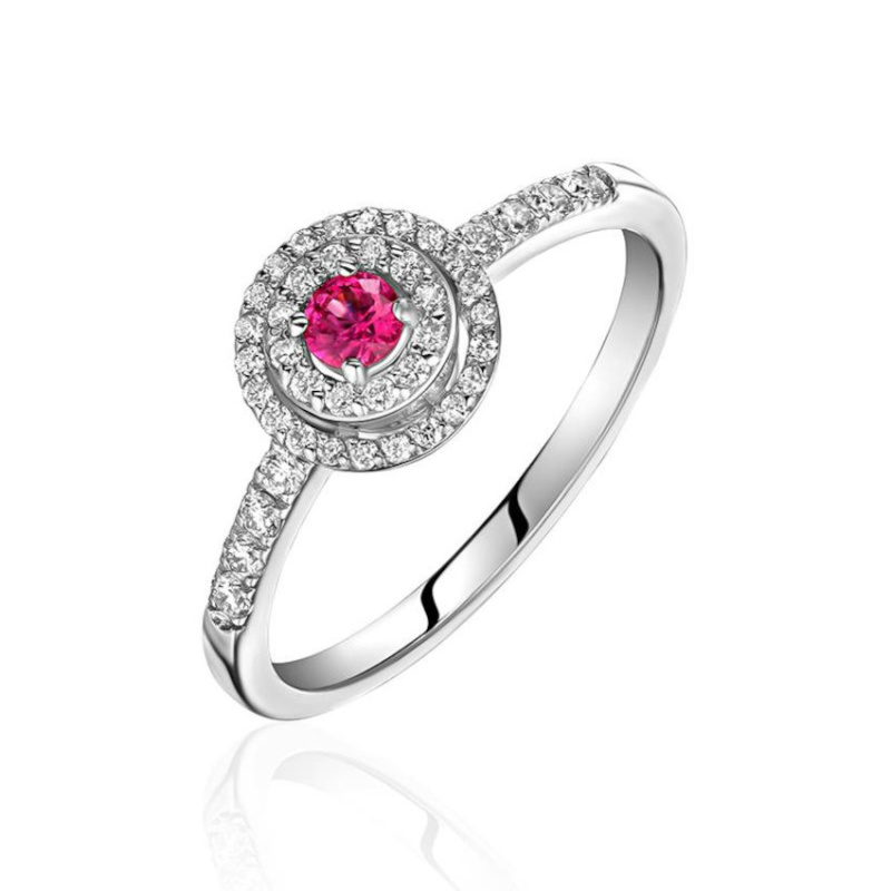 Кольцо из белого золота 585 пробы с рубинами и бриллиантами 01К6215623-1