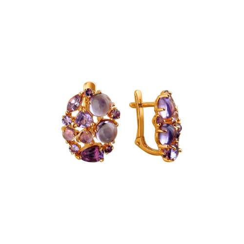 Серьги из красного золота 585 пробы с аметистами 01С316232-3