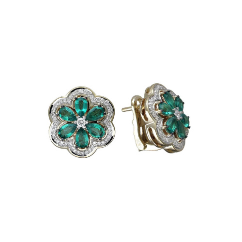 Серьги из желтого золота 585 пробы с изумрудами и бриллиантами 01С6312117-1