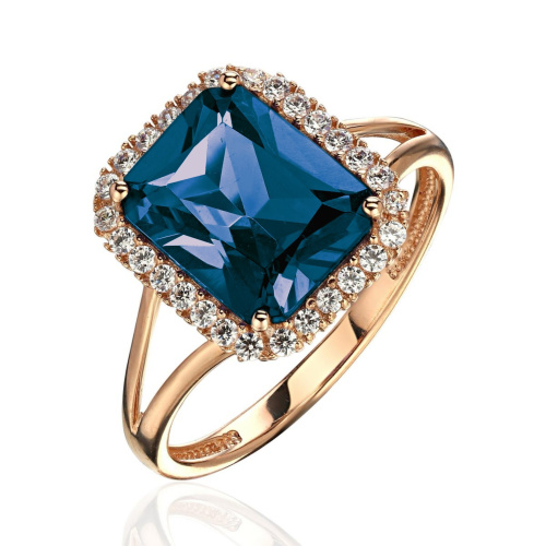 Кольцо из красного золота 585 пробы с наноситал топазом и фианитами 01К2116536-3