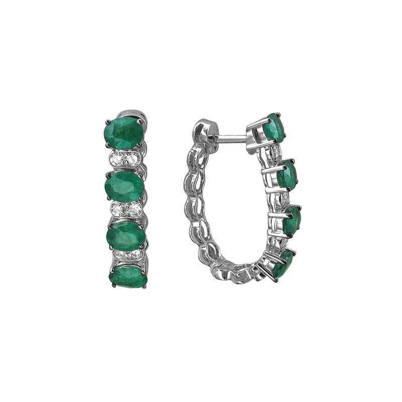 Серьги из белого золота 585 пробы с изумрудами и бриллиантами 01С6213042-3