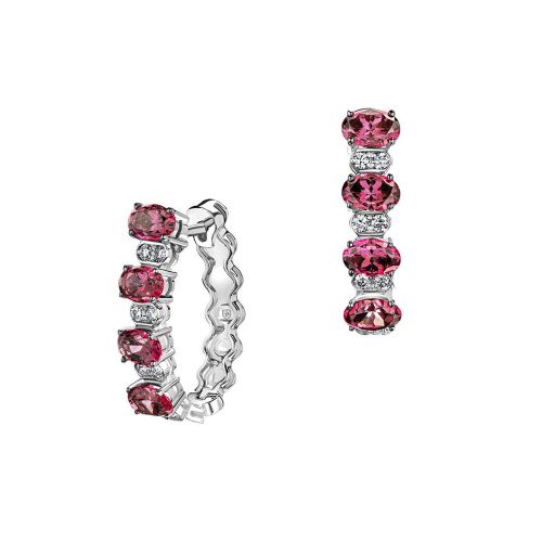 Серьги из белого золота 585 пробы с родолитами и бриллиантами 01С6214142-6