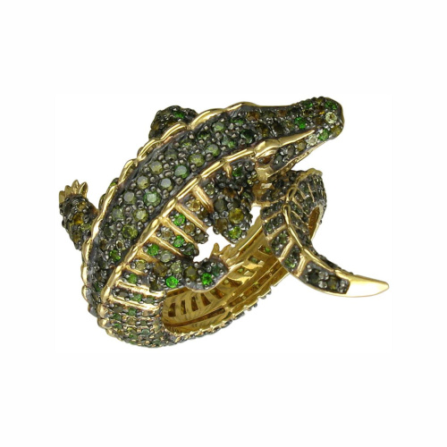 Кольцо из желтого золота 585 пробы с турмалинами, тсаворитом и бриллиантами 01К6314226-1