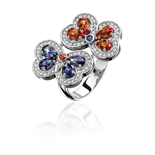 Кольцо из белого золота 585 пробы с бриллиантами и сапфирами 01К6214093-6