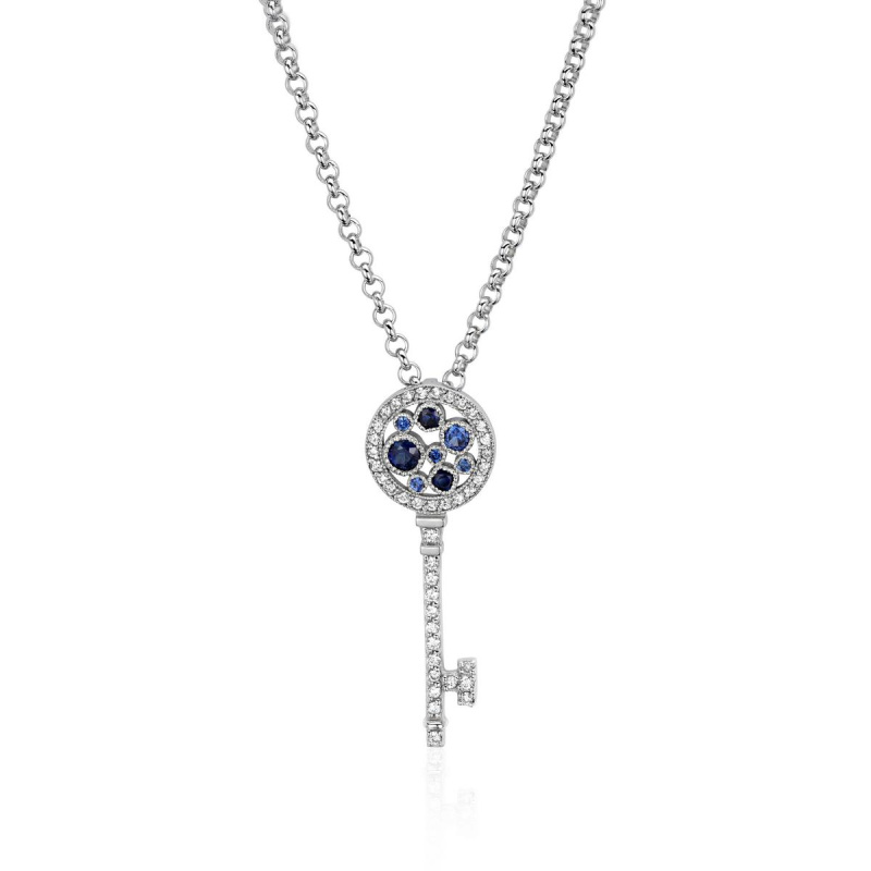 Колье из белого золота 585 пробы с сапфирами и бриллиантами 01Л622281-2