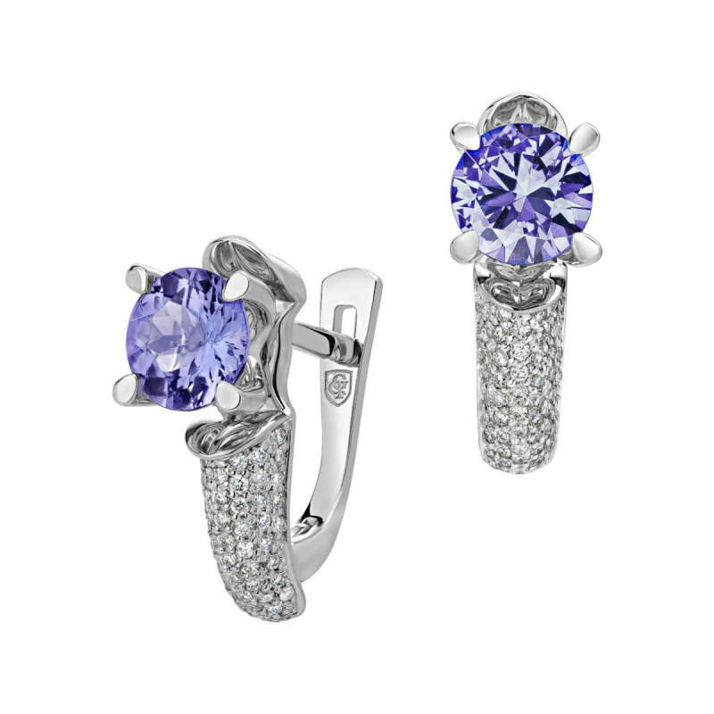 Серьги из белого золота 585 пробы с танзанитами и бриллиантами 01С624198-6 Серьги из белого золота 585 пробы с танзанитами и бриллиантами 01С624198-6