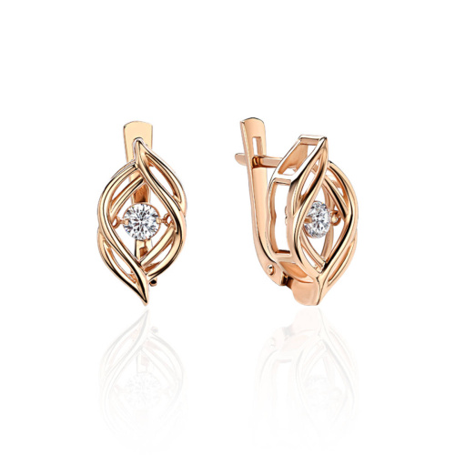 Серьги из красного золота 585 пробы с фианитами 01С1112951