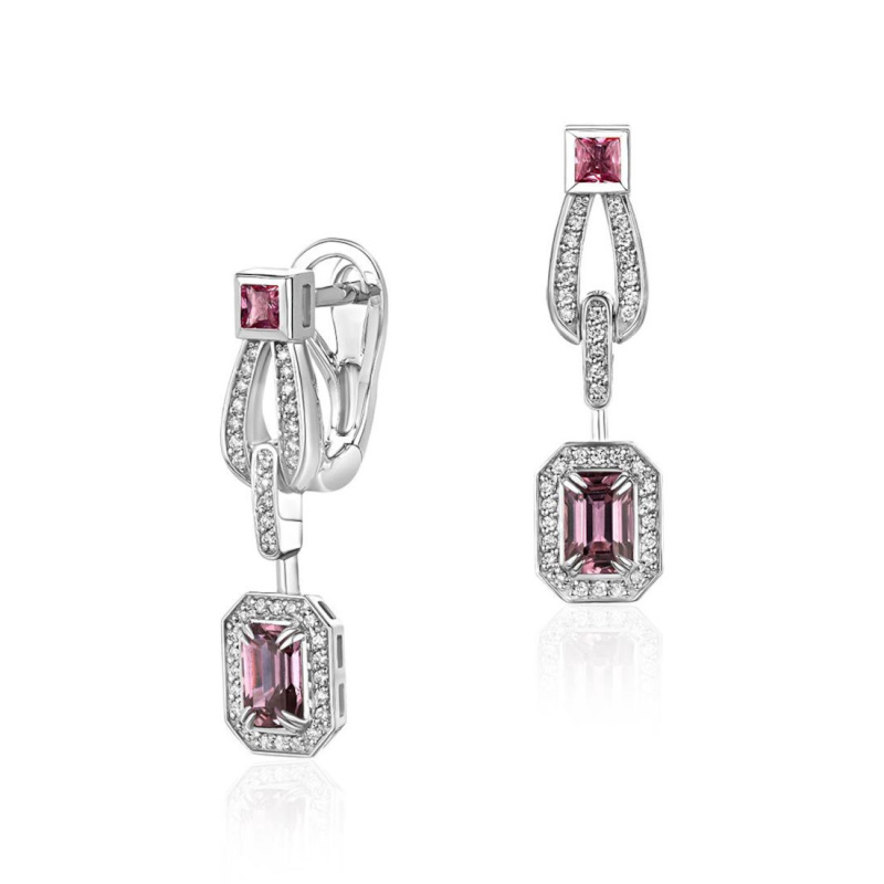 Серьги из белого золота 585 пробы с сапфирами и бриллиантами 01С6215207-5