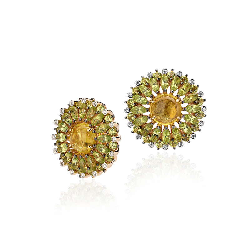 Серьги из желтого золота 585 пробы с хризолитами, турмалинами и бриллиантами 01С6311220-4 Серьги из желтого золота 585 пробы с хризолитами, турмалинами и бриллиантами 01С6311220-4