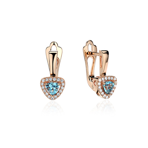 Серьги из красного золота 585 пробы с топазами и фианитами 01С3115065-1