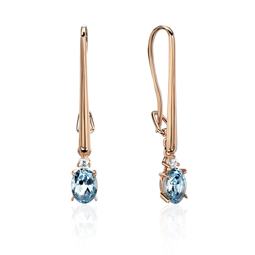 Серьги из красного золота 585 пробы с синт. шпинелью и фианитами 01С2115175-1