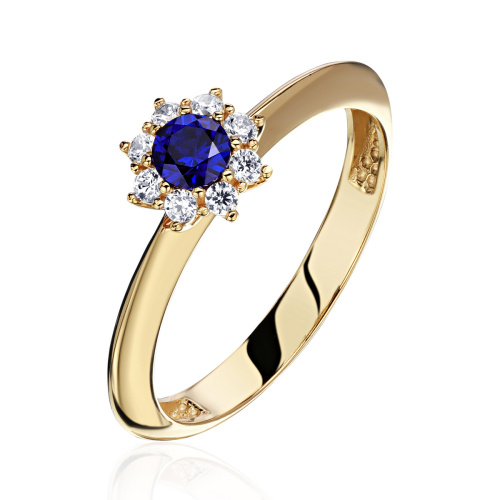 Кольцо из желтого золота 585 пробы с сапфиром и фианитами 01К2315729-1