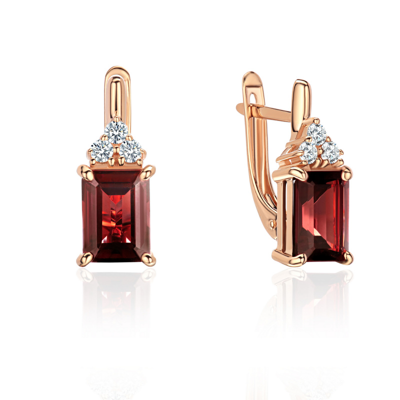 Серьги из красного золота 585 пробы с гранатом и фианитами 01С3115376-1. Размер б/р