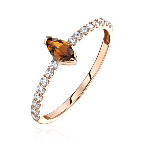 Кольцо из красного золота 585 пробы с турмалином и фианитами 01К3115061-4