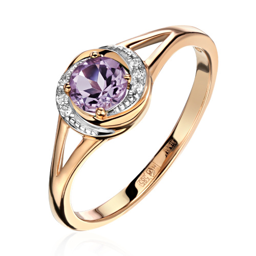 Кольцо из красного золота 585 пробы с аметистом и фианитами 01К3115273Р-1